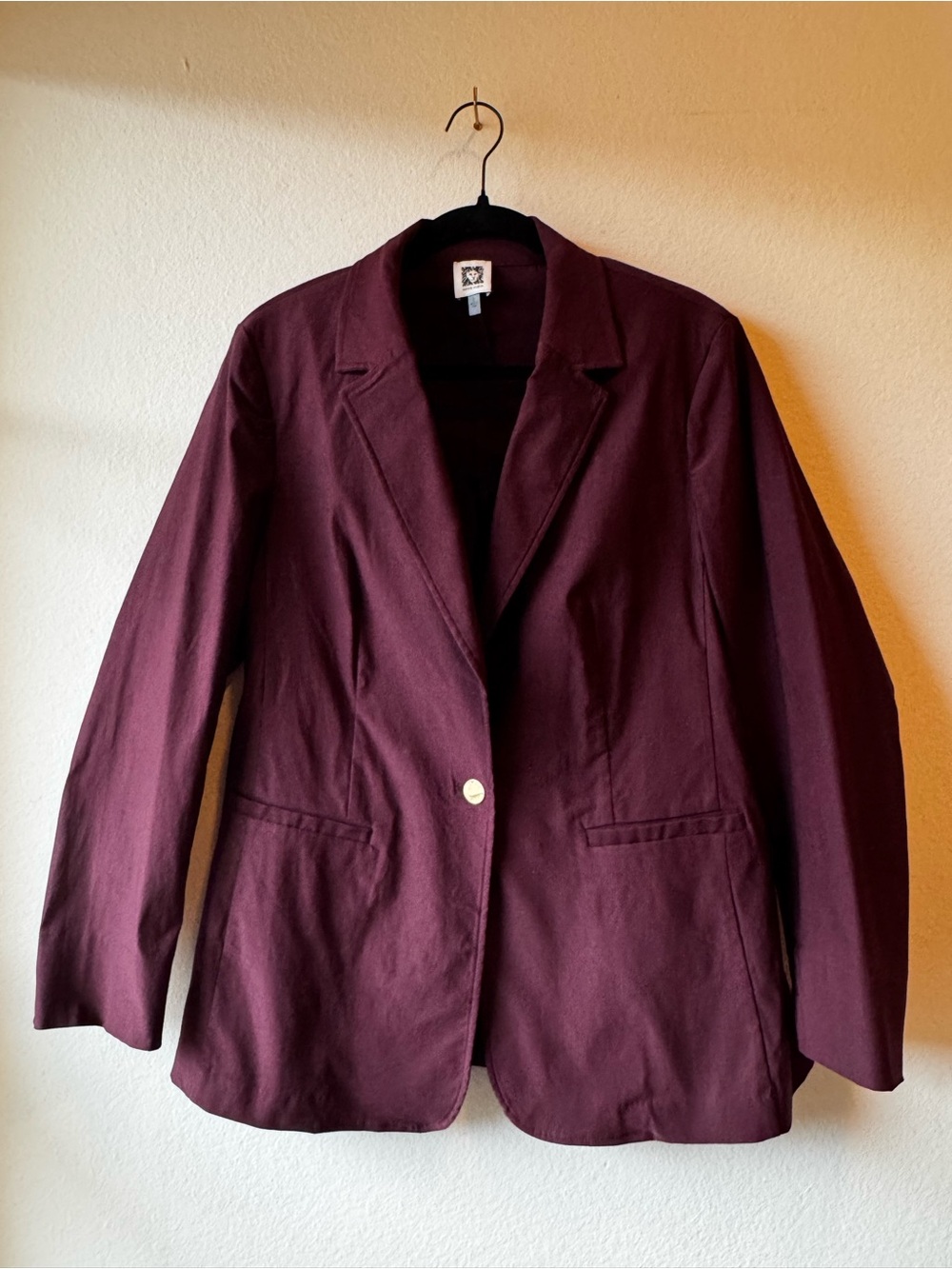 NWOT Anne Klein Maroon Burgundy Blazer Jacket Classic Single-Button Gold